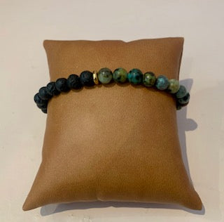 Bracelet homme turquoise africaine et pierre de lave dépolie 6 mm