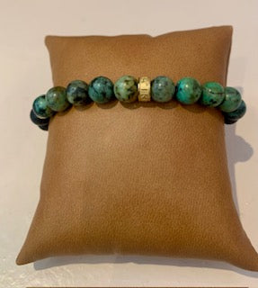 Bracelet homme turquoise africaine et pierre de lave dépolie 8 mm