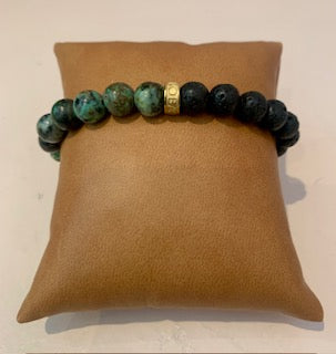 Bracelet split homme turquoise africaine et pierre de lave dépolie 8 mm