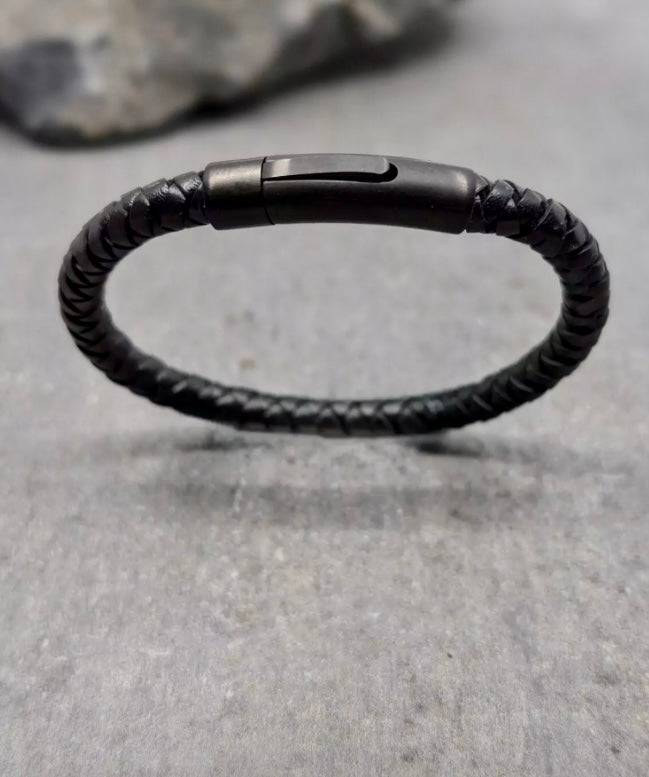 Bracelet cuir rond noir
