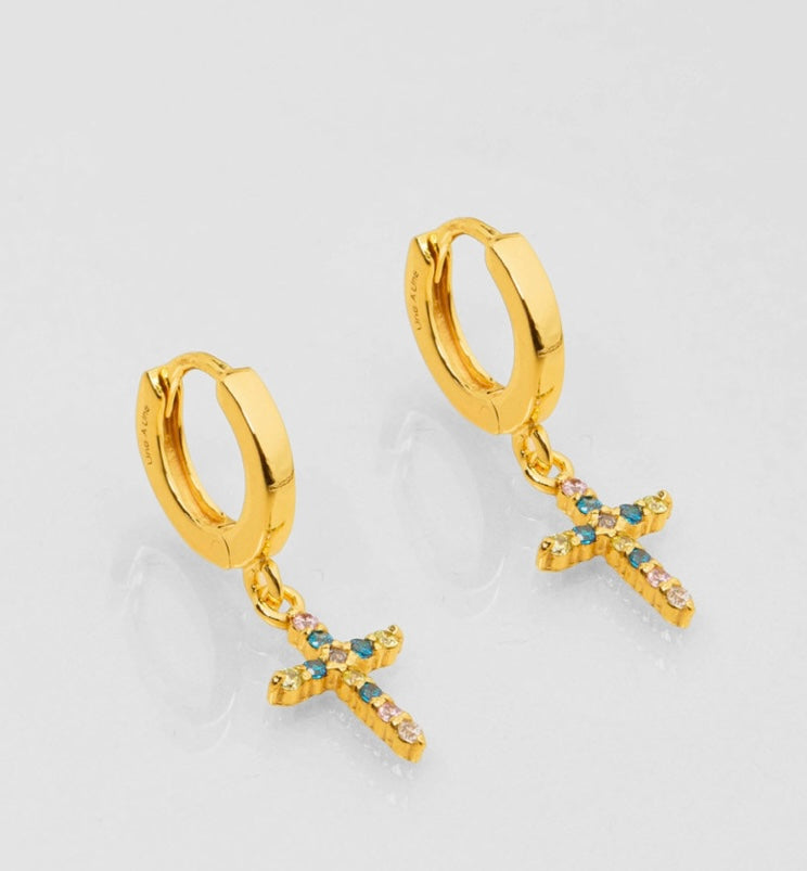 Mini créoles croix bleu