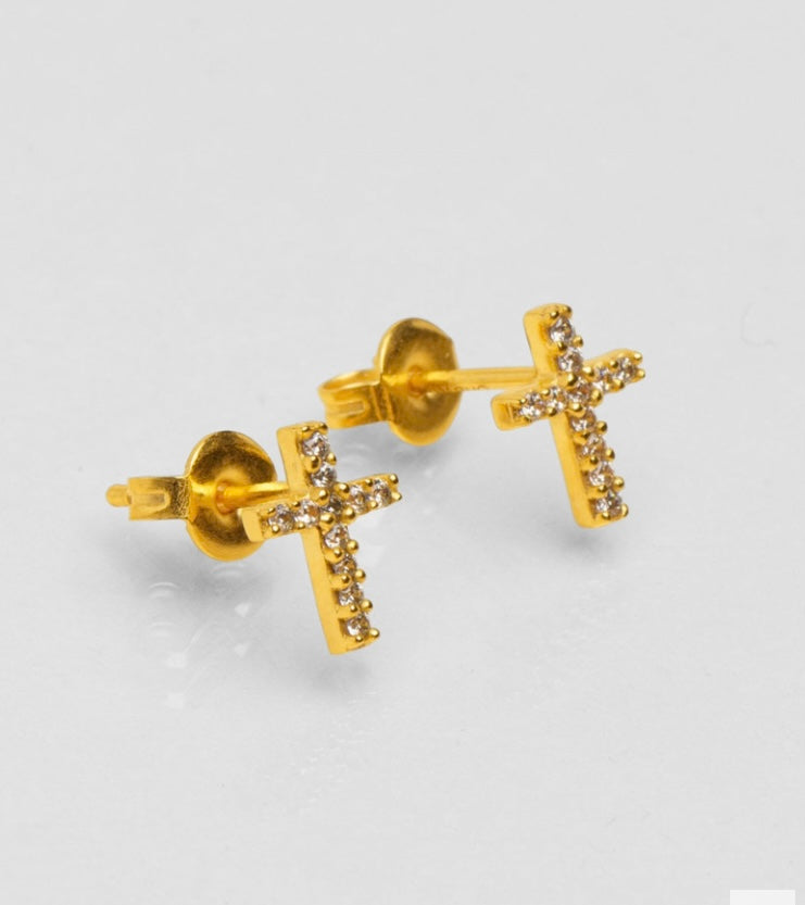 Puces d'oreilles croix blanches