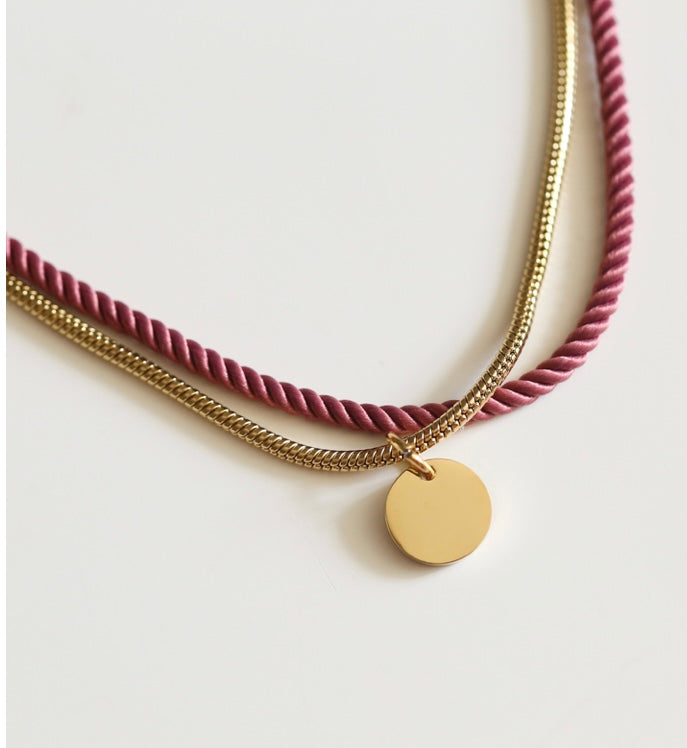 Bracelet/collier vieux rose