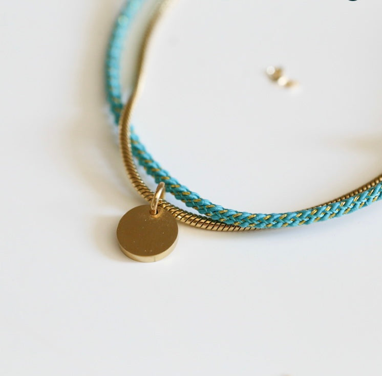Bracelet/collier bleu turquoise pailleté