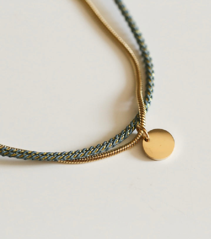 Bracelet/collier bleu atlantique pailleté