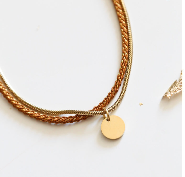 Bracelet/collier marron glacé pailleté