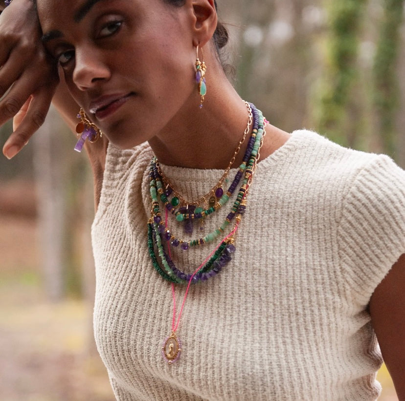 Collier long heishi et gouttes Margaux